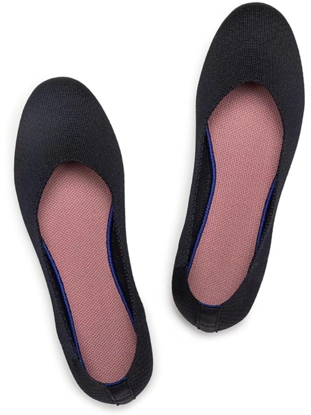 Womens Navy Knit Ballet Flat Shoes Knit Shoes Round Toe Slip On Ballerina Flats